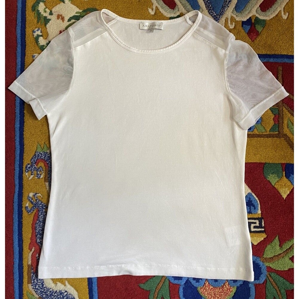 Anatomie Melissa Cotton Shirt Women’s S White Mesh Sleeves Travel Luxury Office